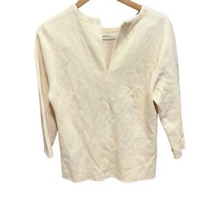J. Mclaughlin 100% Merino Wool Womens XL Sweater 1/4 Zip 3/4 Sleeve Cream NWT